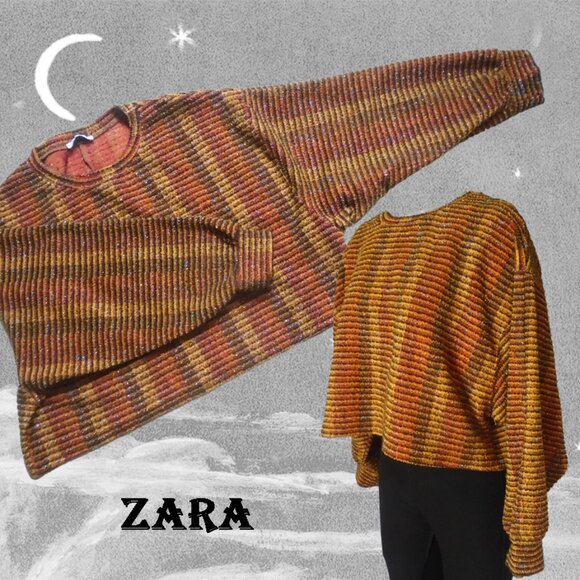 ZARA Cropped Sweater for Fall with Metallic Sparkle - Balloon Sleeves! - Picture 1 of 9